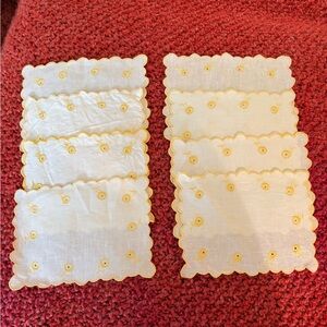 Embroidered White and Yellow Linen Napkins